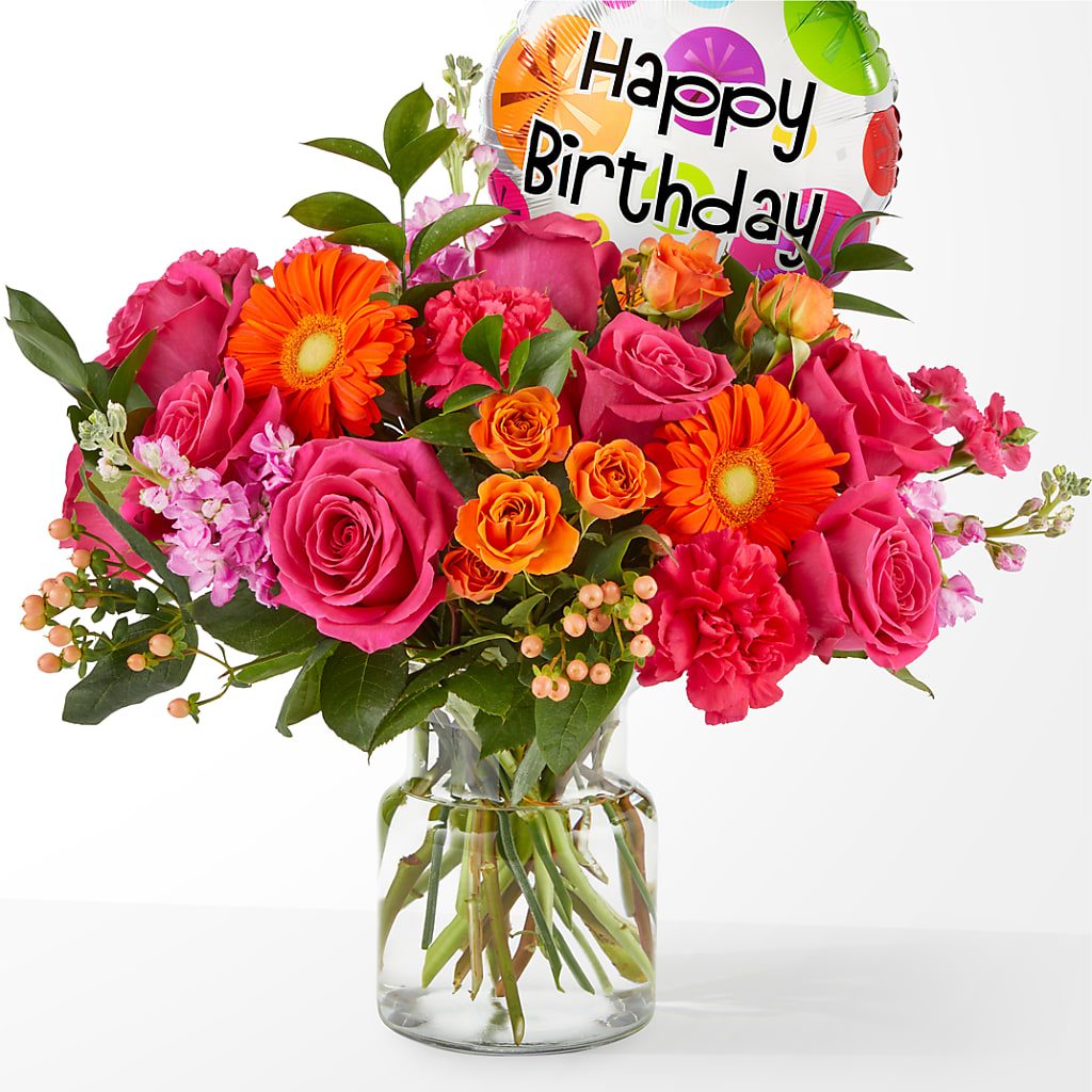 Fiesta Bouquet with Birthday Balloon – Coleman Brothers Flowers Inc, Richmond VA