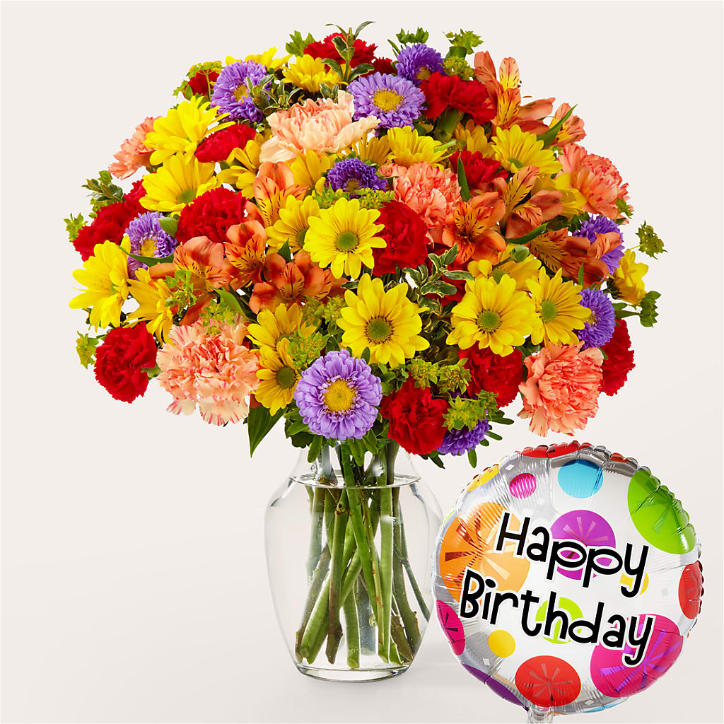 Kaleidoscope Bouquet with Birthday Balloon – Coleman Brothers Flowers Inc, Richmond VA