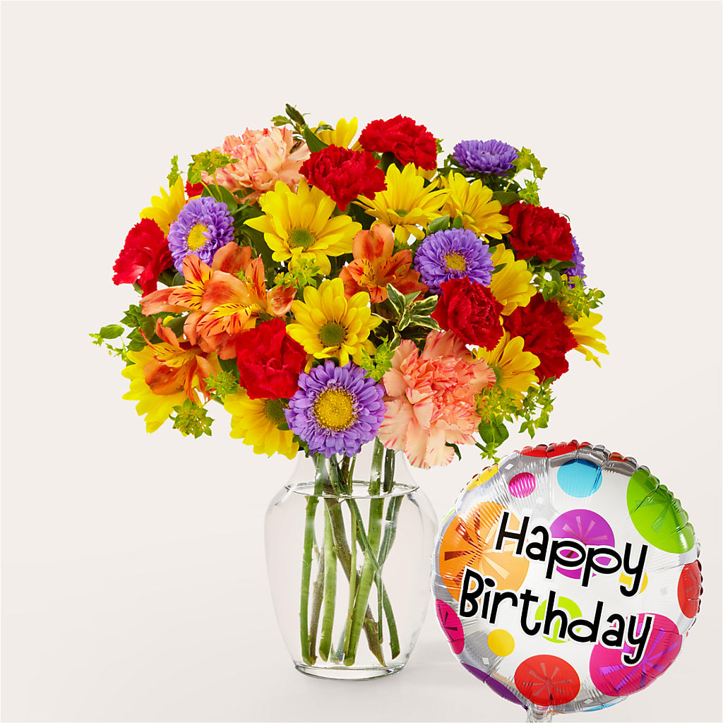 Kaleidoscope Bouquet with Birthday Balloon – Coleman Brothers Flowers Inc, Richmond VA
