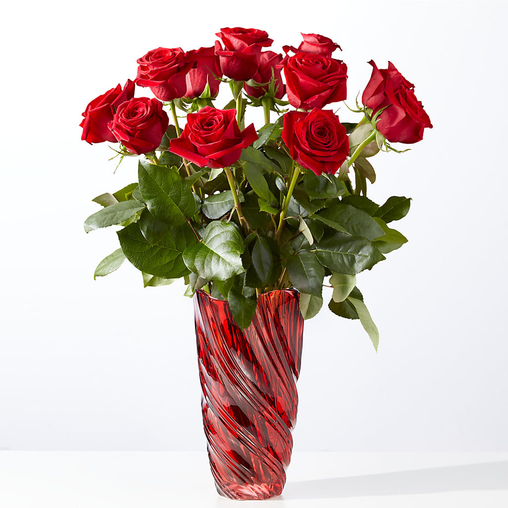 Classic Love Red Rose Bouquet with Luxe Swirl Vase – Coleman Brothers Flowers Inc, Richmond VA